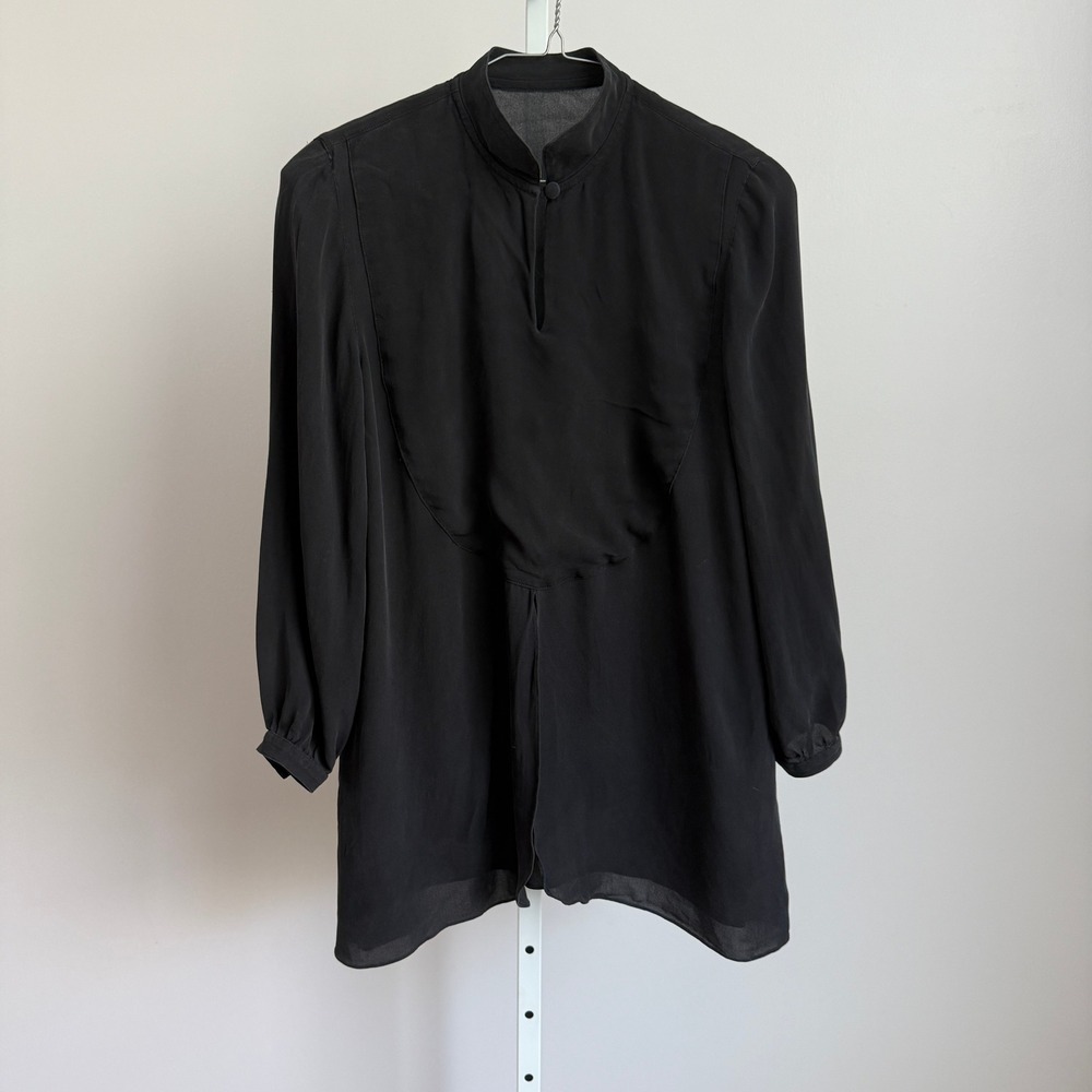 Efton G Silk Office Siren Lagenlook Mandarin Collar Blouse Small Black